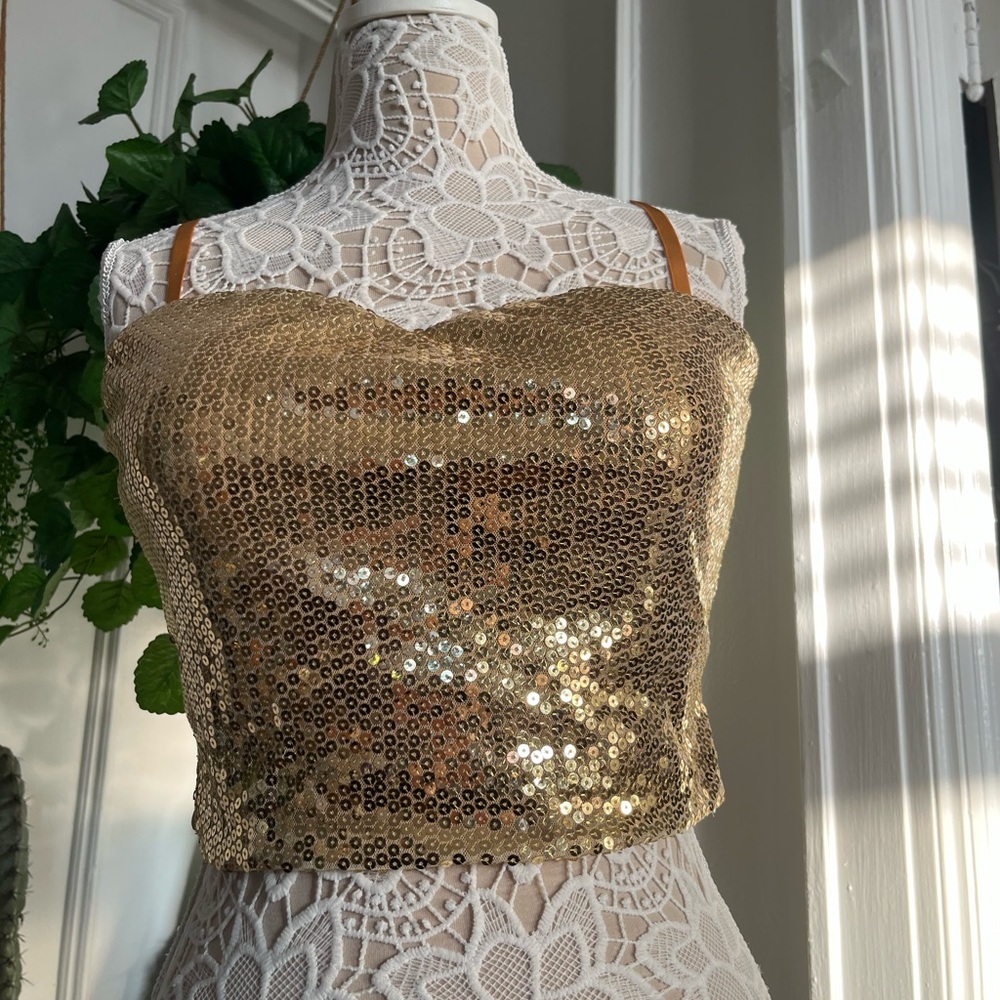 Jacaranda Gold Sequin Crop Top – Party / Evening Wear  Large